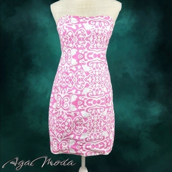 Kaeli Smith Strapless Summer Pink And White Structured Mini Dress - Picture 1 of 12